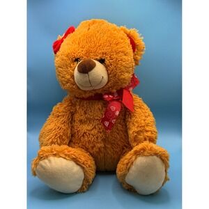 Linzy Teddy Bear Plush Orange Red Heart Bow Valentines Day Stuffed Animal Toy